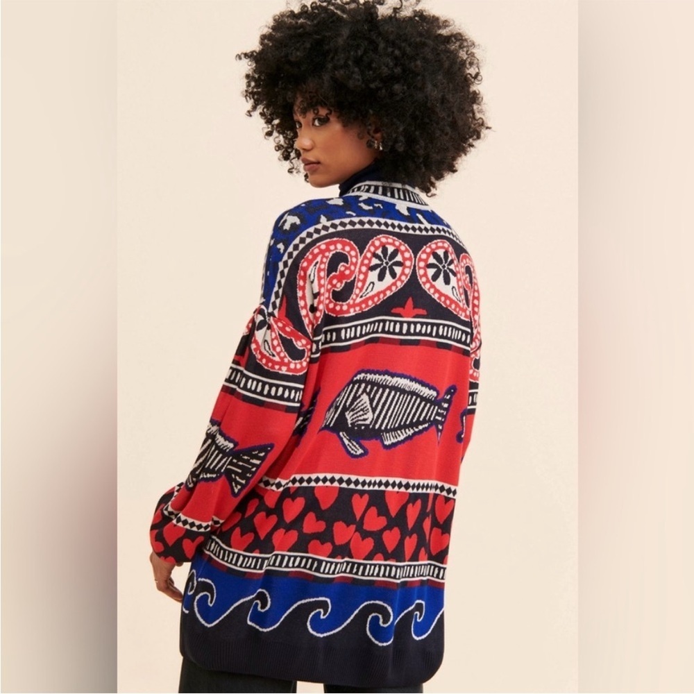 Farm Rio Navy Mixed Prints Knit Cardigan size large - Picture 3 of 9